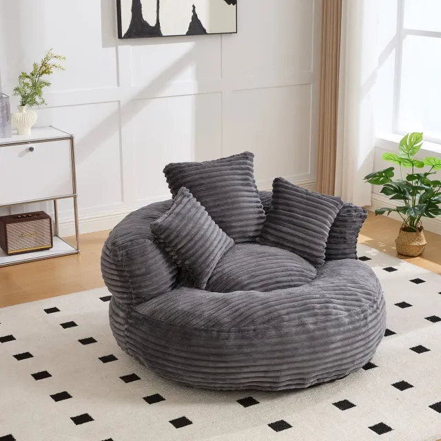 REDOM Zitzakstoel - Hoge Rugleuning En Armleuningen - Voor Woonkamer Of Slaapkamer - Ribstof - Donkergrijs - 108 X 108 X 52 Cm