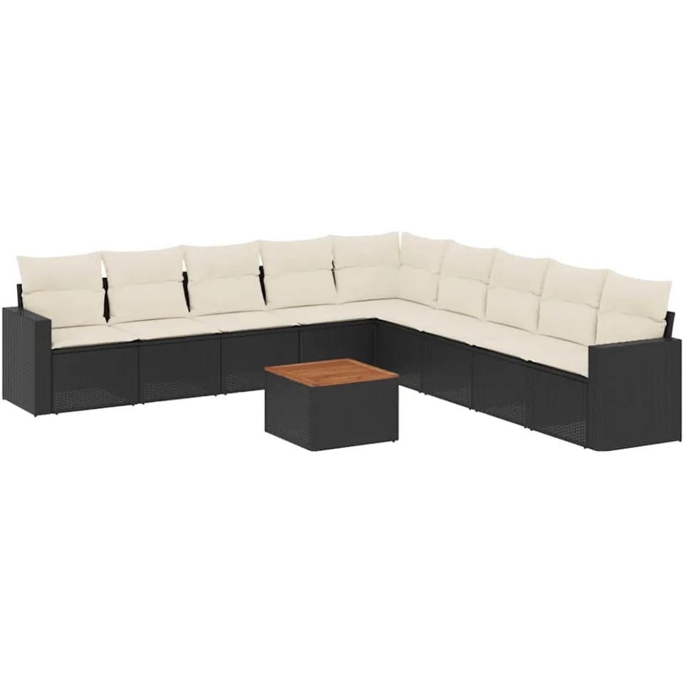 vidaXL 10-delige Loungeset met kussens poly rattan zwart, foto 3