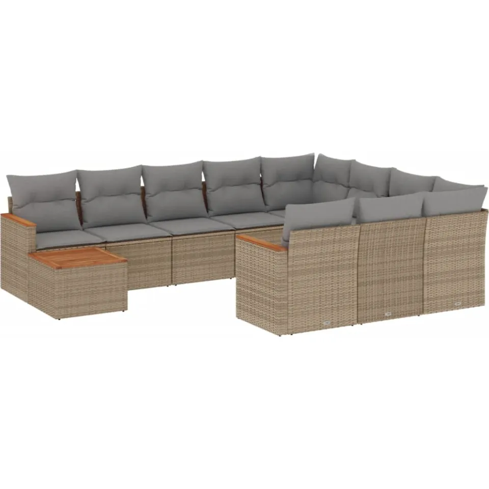 vidaXL 11-delige Tuinset met kussens poly rattan beige, foto 3