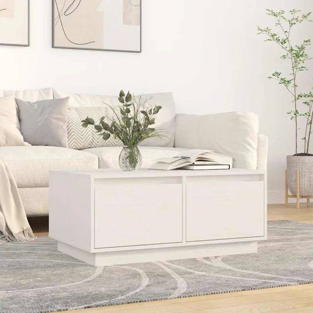 vidaXL Salontafel 80x50x35 cm massief grenenhout wit, foto 2
