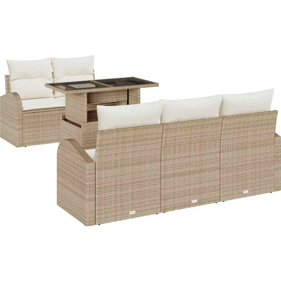 vidaXL Tuin Sofa Set 6 st Beige poly rattan, foto 4