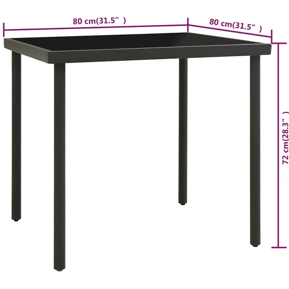 vidaXL Tuintafel 80x80x72 cm glas en staal antracietkleurig, foto 2