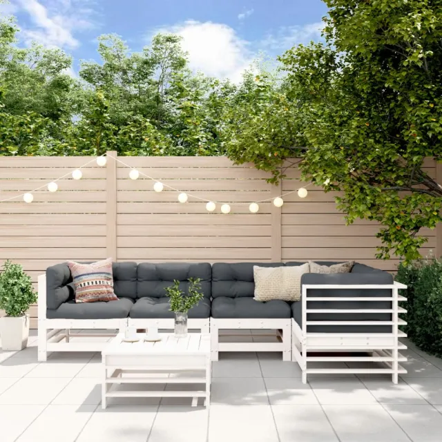 vidaXL 6-delige Loungeset met kussens massief hout wit, foto 2