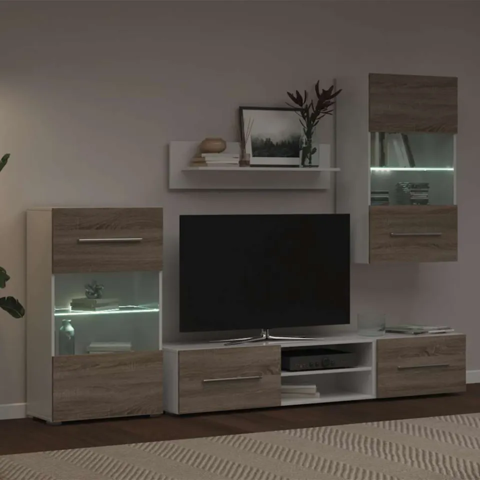 vidaXL 5-delige Tv-meubels met LED bewerkt hout sonoma eiken, foto 4
