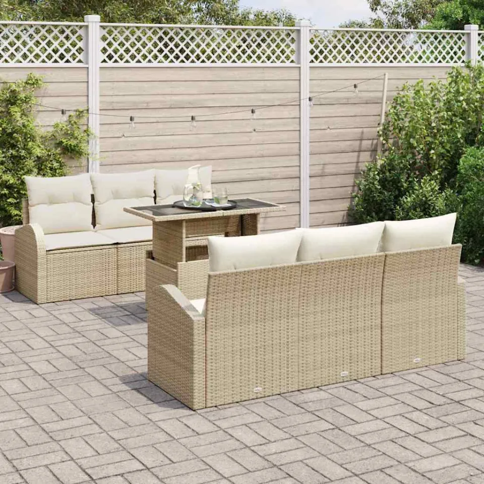vidaXL Tuin Sofa Set 7 st Beige Poly riet, foto 3