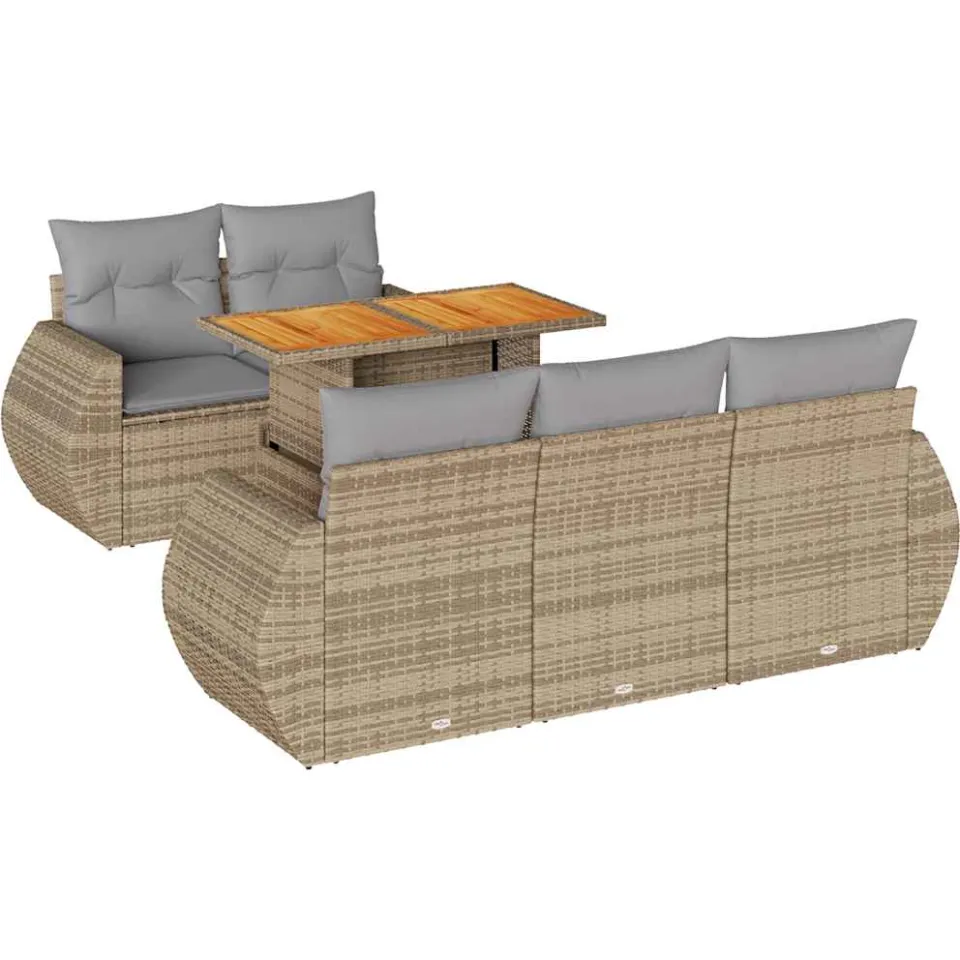 vidaXL 6-delige Loungeset met kussens poly rattan beige