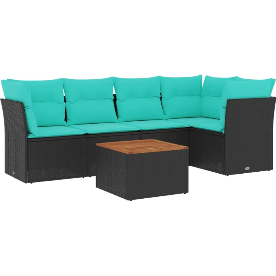 vidaXL 6-delige Loungeset met kussens poly rattan zwart, foto 3