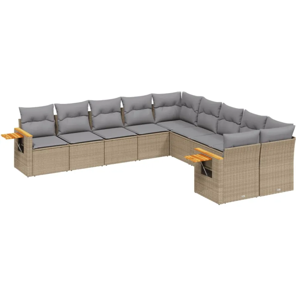 vidaXL 10-delige Loungeset met kussens poly rattan beige, foto 3