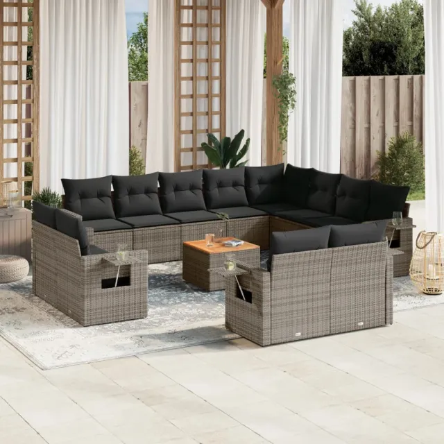 vidaXL 13-delige Loungeset met kussens poly rattan grijs, foto 2
