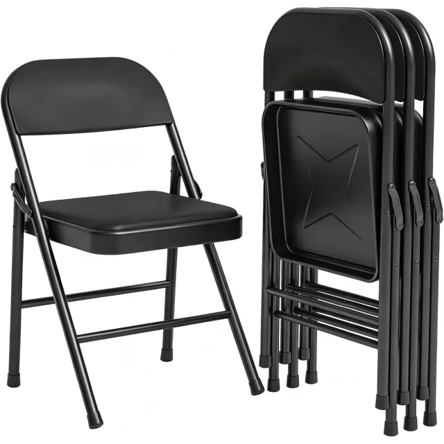 HOERFURIY Inklapbare Stoelen Set van 6 - Zwart PU Leer Klapstoelen 159kg