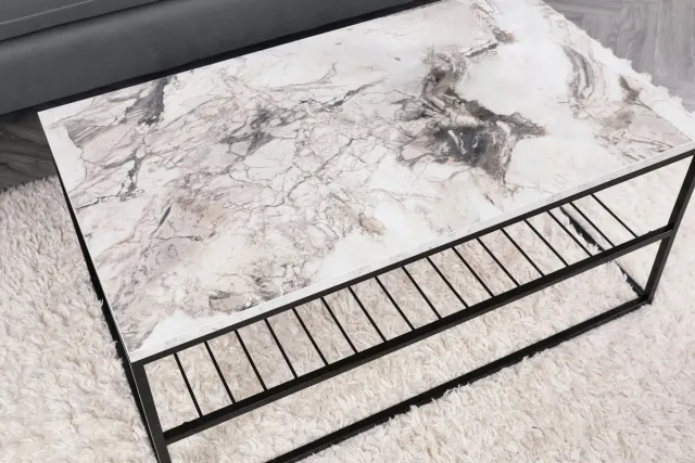 Skye Decor Salontafel Industriëel - Wit marmer - 95x43x55cm - melamine - witte salontafel - Industrieel