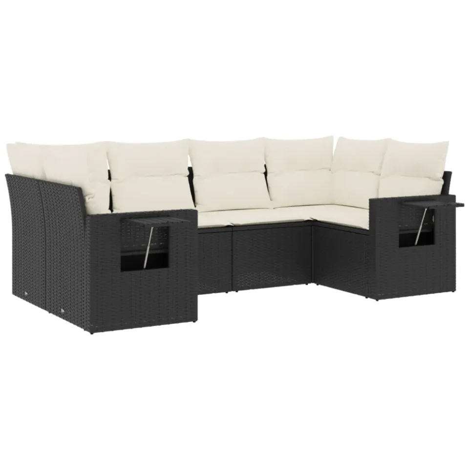 vidaXL 6-delige Loungeset met kussens poly rattan zwart, foto 3