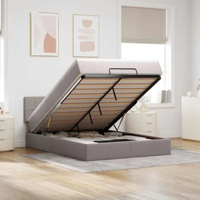 vidaXL Bed poef met matras en LED's 140x200 cm stof taupe