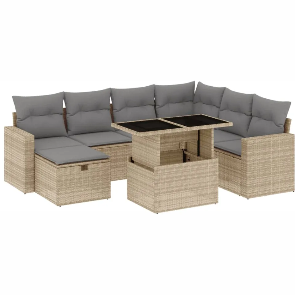 vidaXL 8-delige Loungeset met kussens poly rattan beige, foto 3