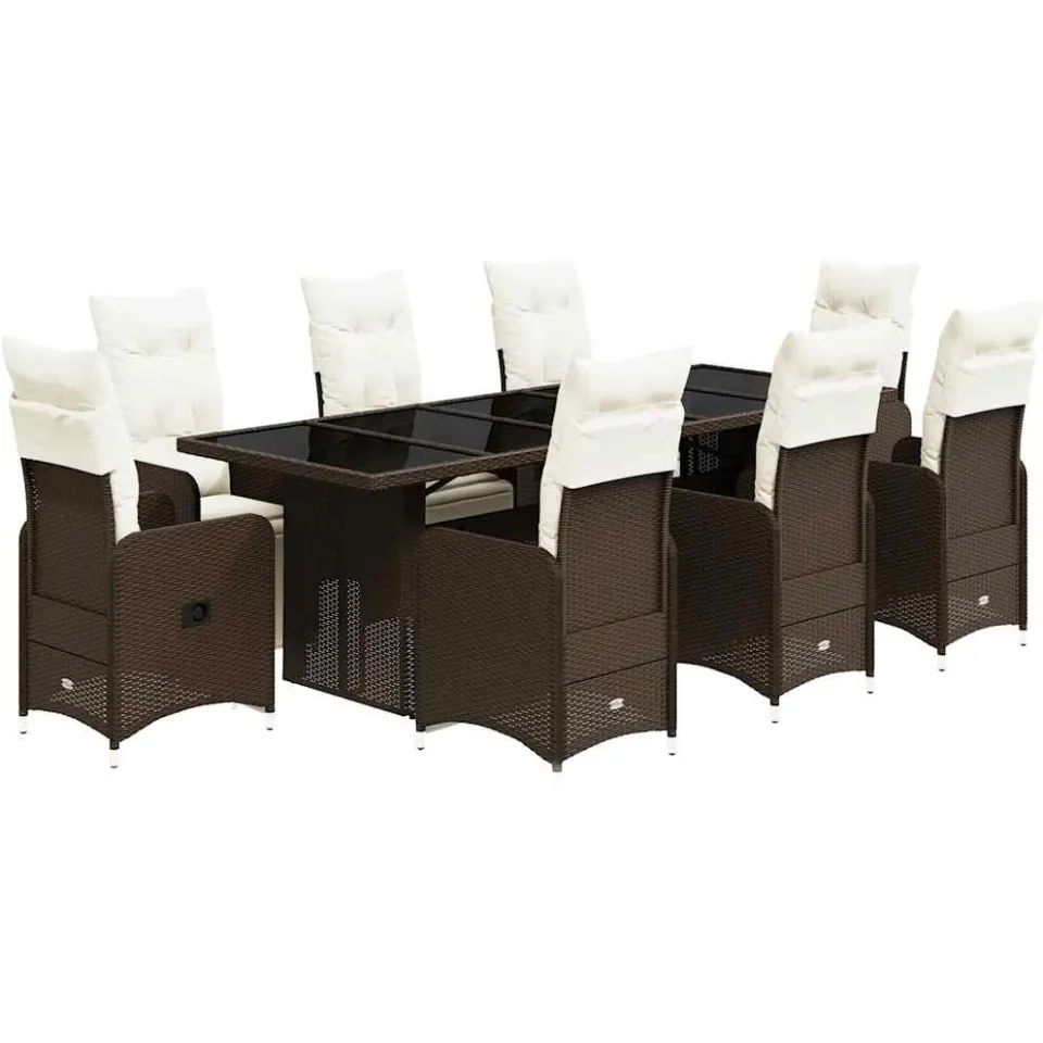 vidaXL 9-delige Bistroset met kussens poly rattan bruin, foto 3