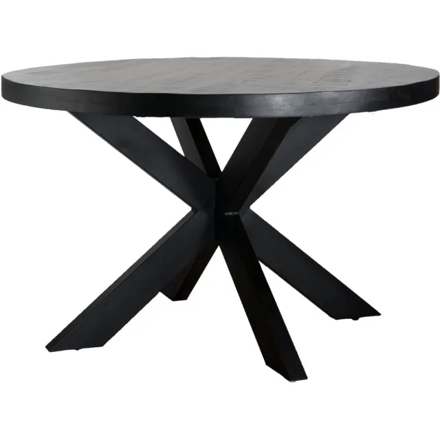Home67 Eettafel Bob ø130 cm - Zwart Mangohout - Industrieel - Rond - 4 tot 5 personen - Keukentafel