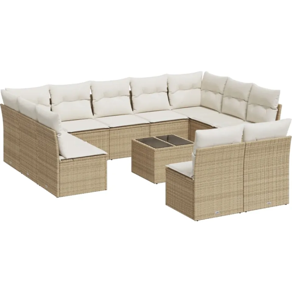 vidaXL 12-delige Loungeset met kussens poly rattan beige