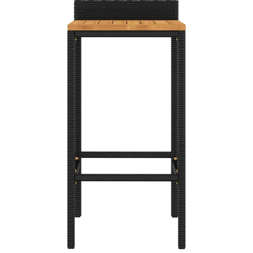 vidaXL Barkrukken 2 st poly rattan en massief acaciahout zwart, foto 4