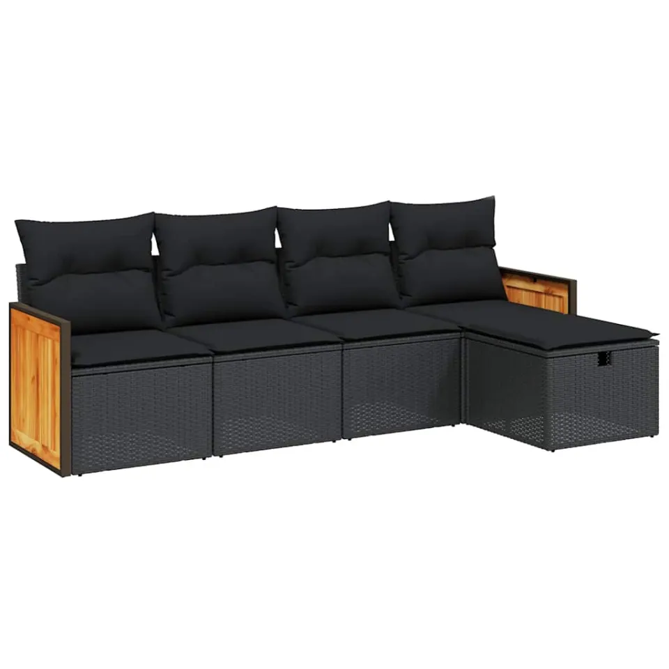 vidaXL 5-delige Loungeset met kussens poly rattan zwart, foto 3