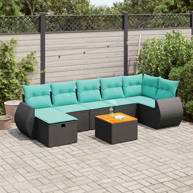 vidaXL 8-delige Loungeset met kussens poly rattan zwart, foto 2