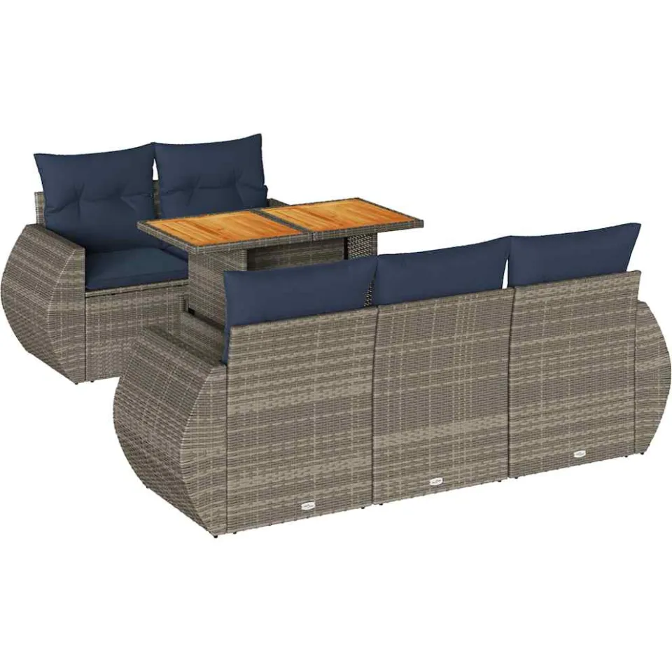 vidaXL 6-delige Loungeset met kussens poly rattan grijs, foto 3