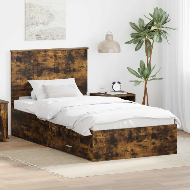 vidaXL Bedframe met lade Gerookt eiken 100 x 200 cm Bewerkt hout Bruin