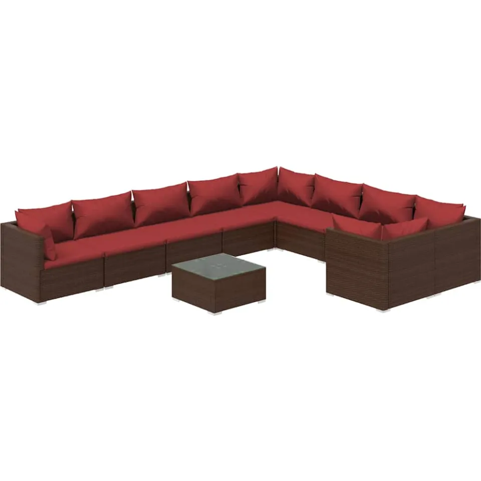 vidaXL 10-delige Loungeset met kussens poly rattan bruin, foto 3