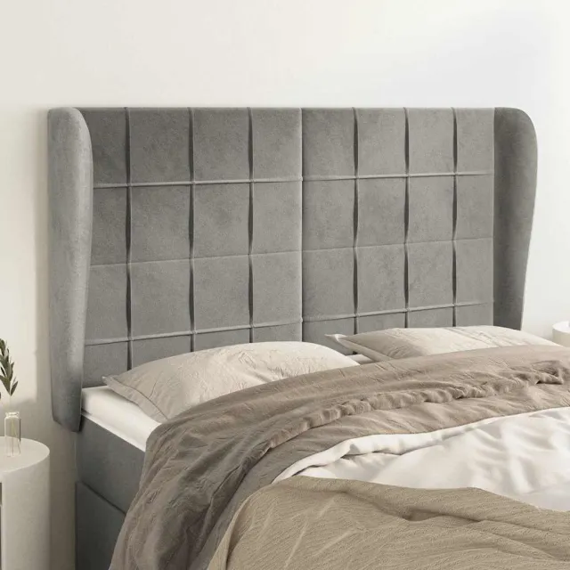 vidaXL Hoofdbord met randen 147x23x118/128 cm fluweel lichtgrijs grijs