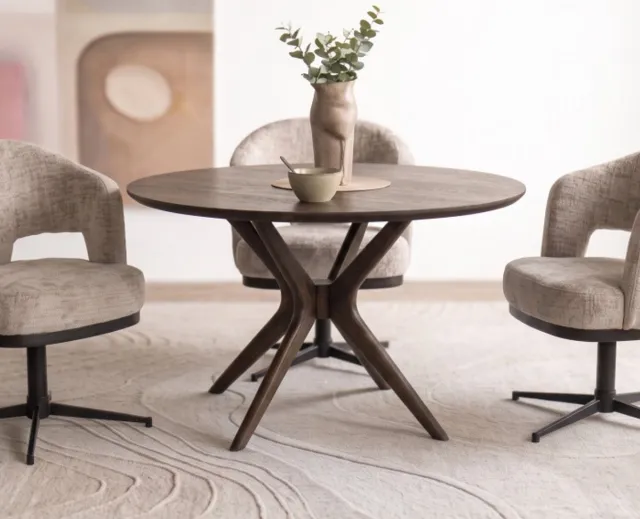 Meubelplaats Eettafel Jax rond mangohout 140x140x77 cm - Walnoot bruin - Japandi