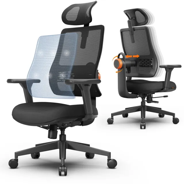 Newtral MagicH003 Ergonomische Bureaustoel met Hoofdsteun - 3D-verstelbare Armleuningen- Adaptieve Lendensteun- 96°-126° Kantelfunctie - Verstelling van de zitdiepte - Zwart