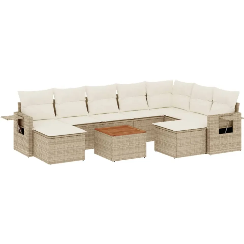 vidaXL 10-delige Loungeset met kussens poly rattan beige, foto 3
