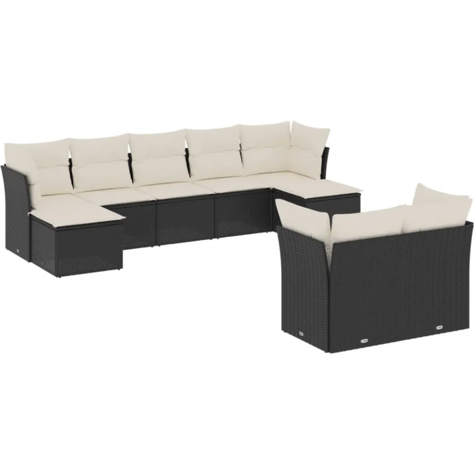 vidaXL 9-delige Loungeset met kussens poly rattan zwart, foto 3