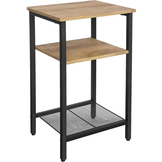 Famanu Bijzettafel met 3 planken, robuust stalen frame, eenvoudig te monteren, honingbruin en zwart