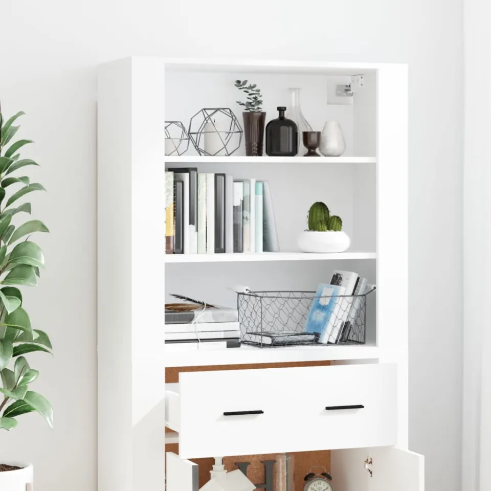 vidaXL Hoge kast bewerkt hout wit, foto 4