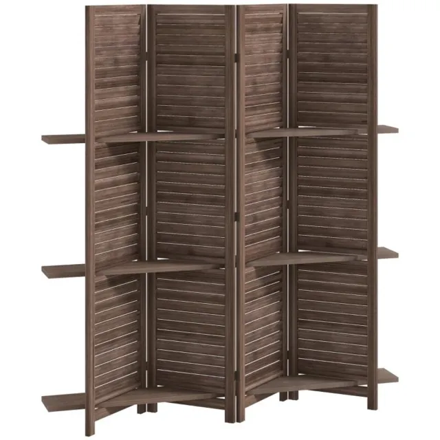 Wclavion Scheidingswand‑hout‑4‑panelen‑opklapbaar‑3‑legniveaus‑160x170cm‑walnootkleur