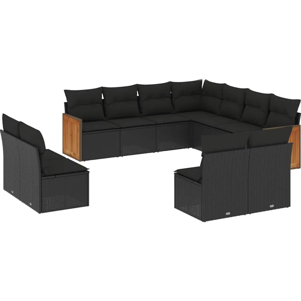 vidaXL 11-delige Loungeset met kussens poly rattan zwart