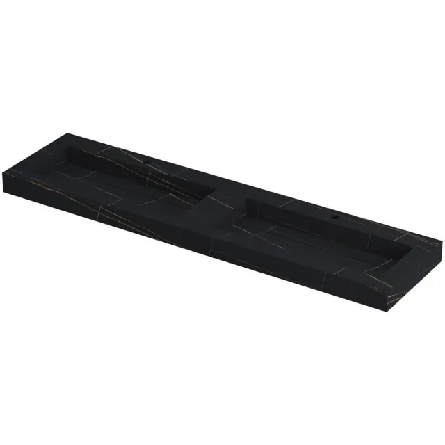 Ink Pitch dubbele meubelwastafel 180x45cm keramische slab - 2 kraangaten - Lauren black Lauren black mat