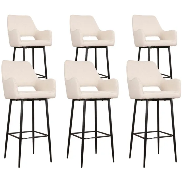DS4U Lenon barkruk 75 cm - Set van 6 - Ivoor - Boucle - Met armleuning