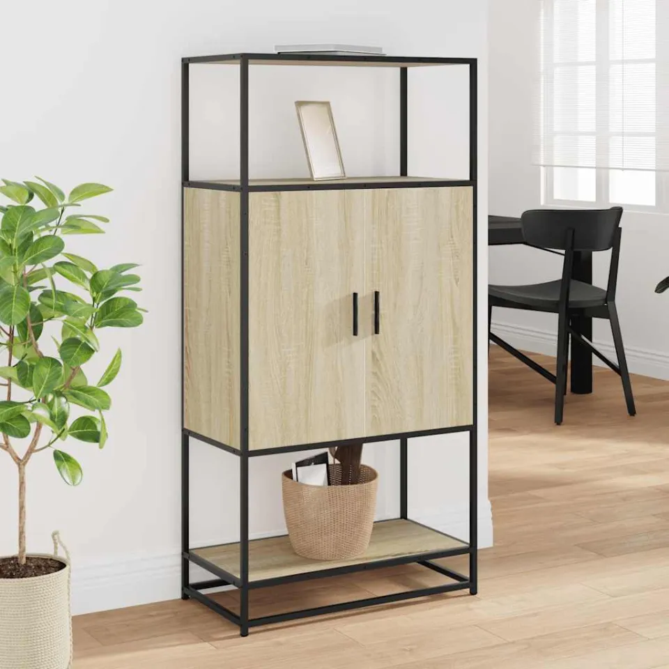 vidaXL Hoge kast 68x35x139 cm bewerkt hout en metaal sonoma eikenkleur, foto 2