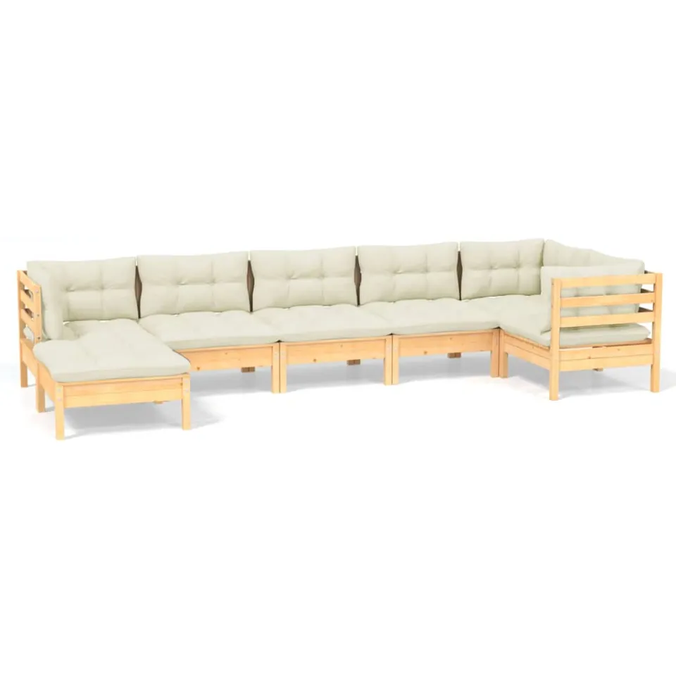 vidaXL 7-delige Loungeset met crèmekleurige kussens massief grenenhout, foto 3