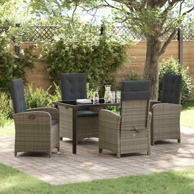 vidaXL Tuin eettafelset 5 st Grijs poly rattan, foto 2