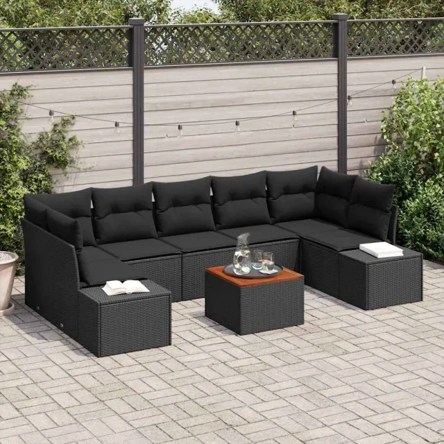 vidaXL Tuinbankenset 8 st Zwart poly rattan, foto 2