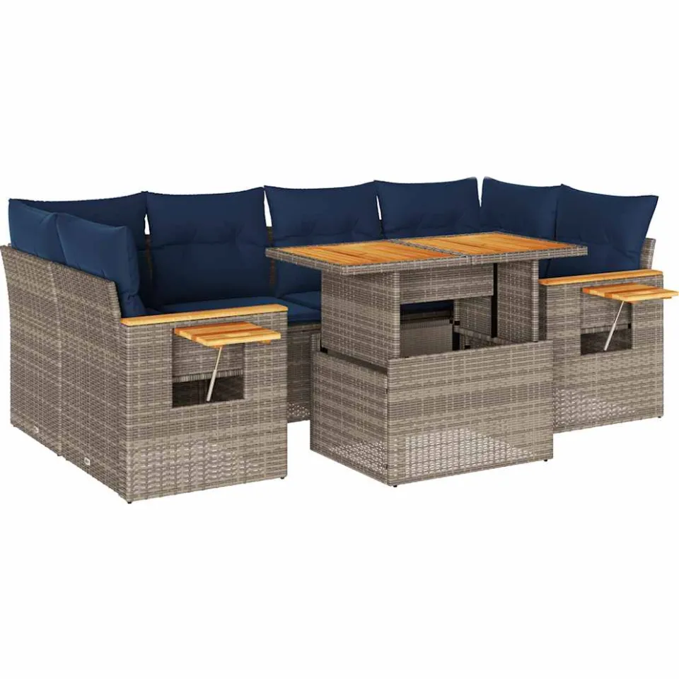 vidaXL 7-delige Loungeset met kussens poly rattan grijs, foto 3