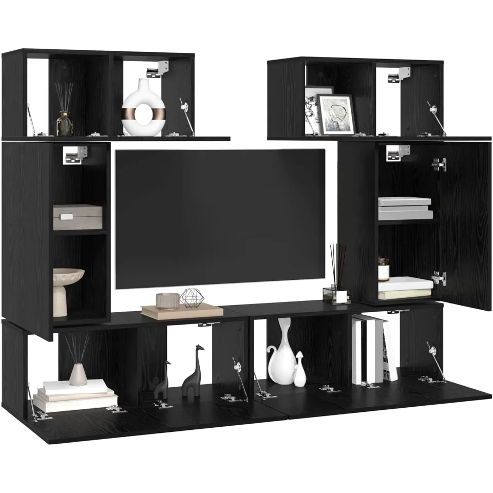 vidaXL Tv-meubelset 6 st 80 x 30 x 30 cm Zwart Eiken