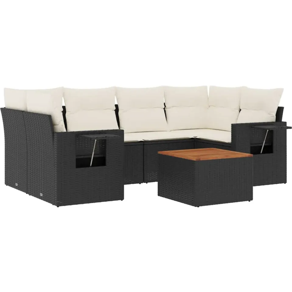 vidaXL 7-delige Loungeset met kussens poly rattan zwart