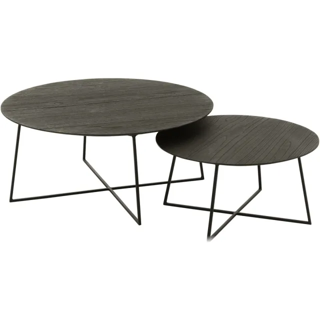 J-Line bijzettafel Rond - hout/metaal - zwart - set van 2
