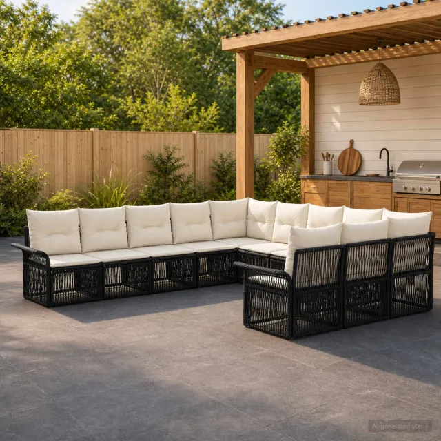 vidaXL Tuinbankenset 11 st 11-zits Zwart poly rattan, foto 2