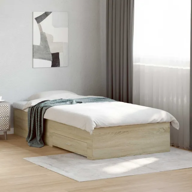 vidaXL Bedframe met lade met opslag Betongrijs Bewerkt hout