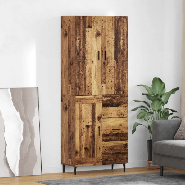 vidaXL Hoge kast 2 st Oud Hout 69,5 x 34 x 180 cm Bewerkt hout bruin, foto 2