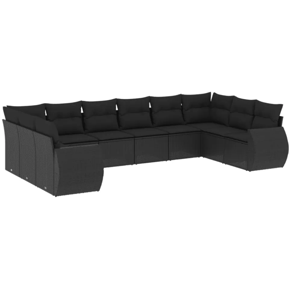 vidaXL 10-delige Loungeset met kussens poly rattan zwart, foto 3